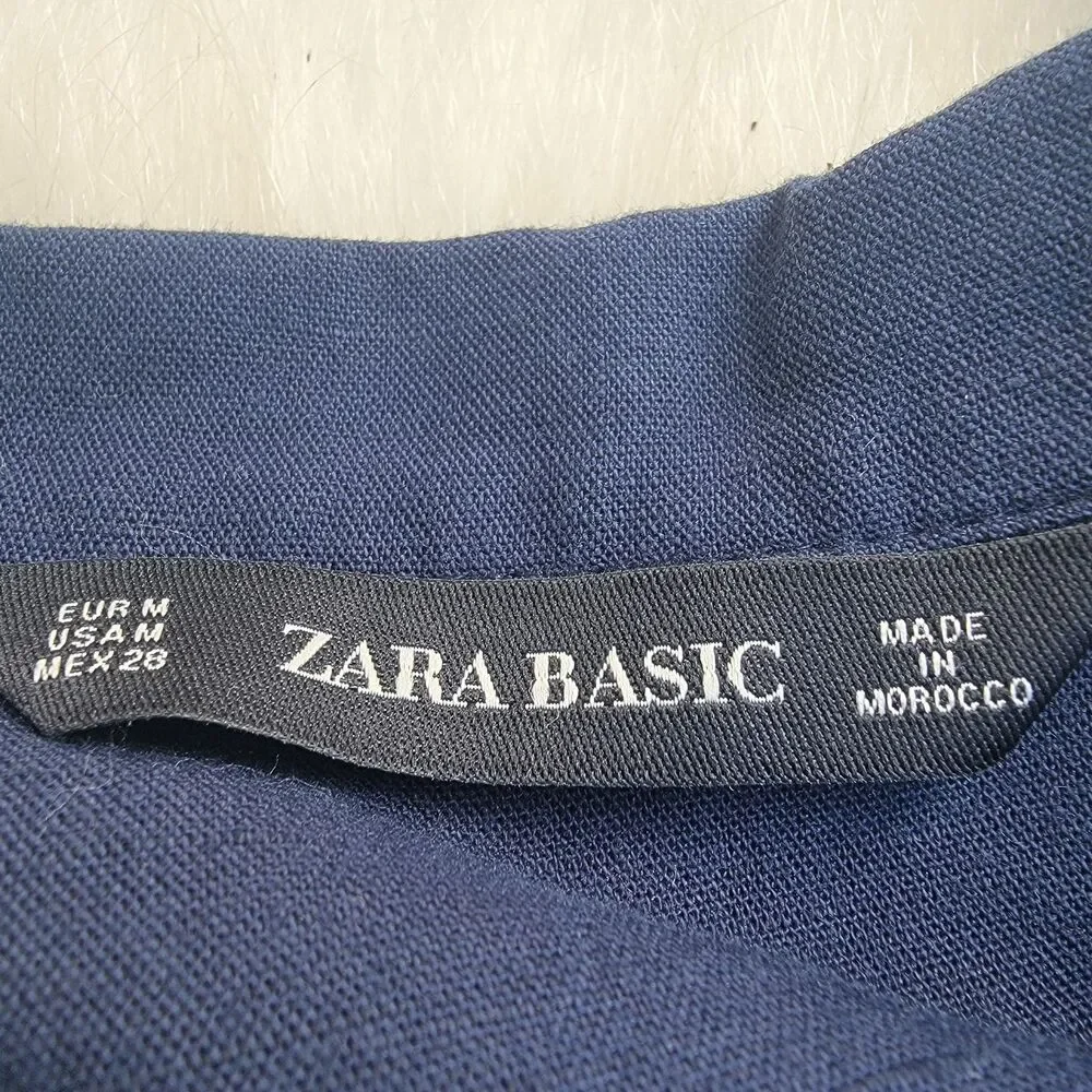 Zara Navy linen blend Blue romper playsuit Wmns sz M Pockets resort Industrial